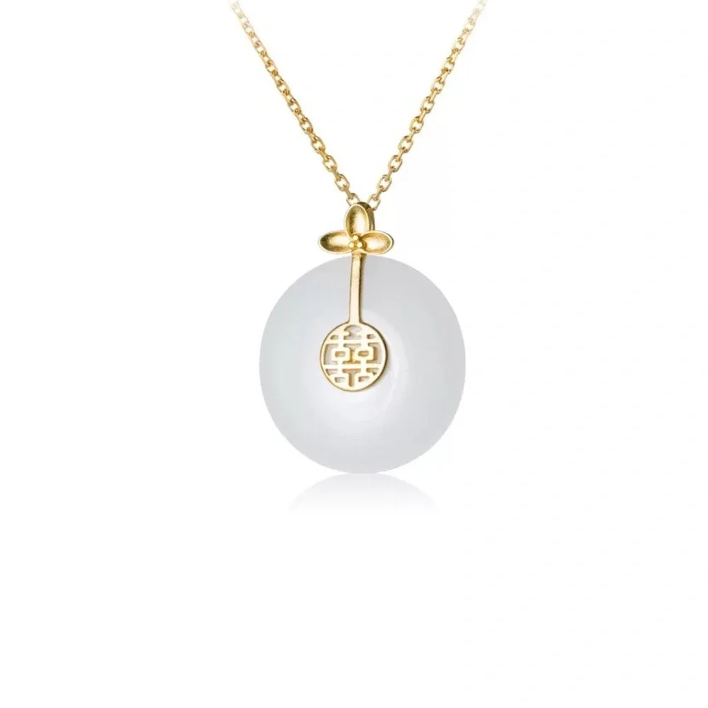 14K Gold-Plated 925 Sterling Silver White Jade Necklace | Unisex | 16–17” | NWT